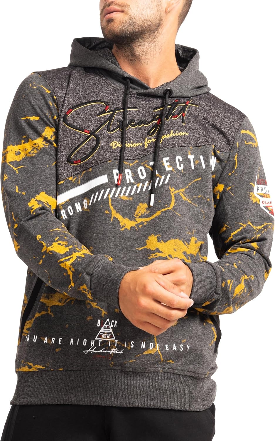 Subliminal Mode Herren-Kapuzen-Sweatshirt, langärmlig, zweifarbig, mit Tasche, lässiger Stil, Basic,