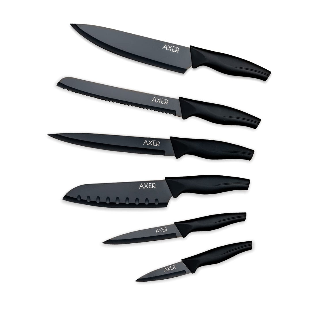 Axer Küchen Messerset Schwarz - Scharfe Küchenmesser - 6-teilig Messer Set Scharf Küche - Kitchen Kn