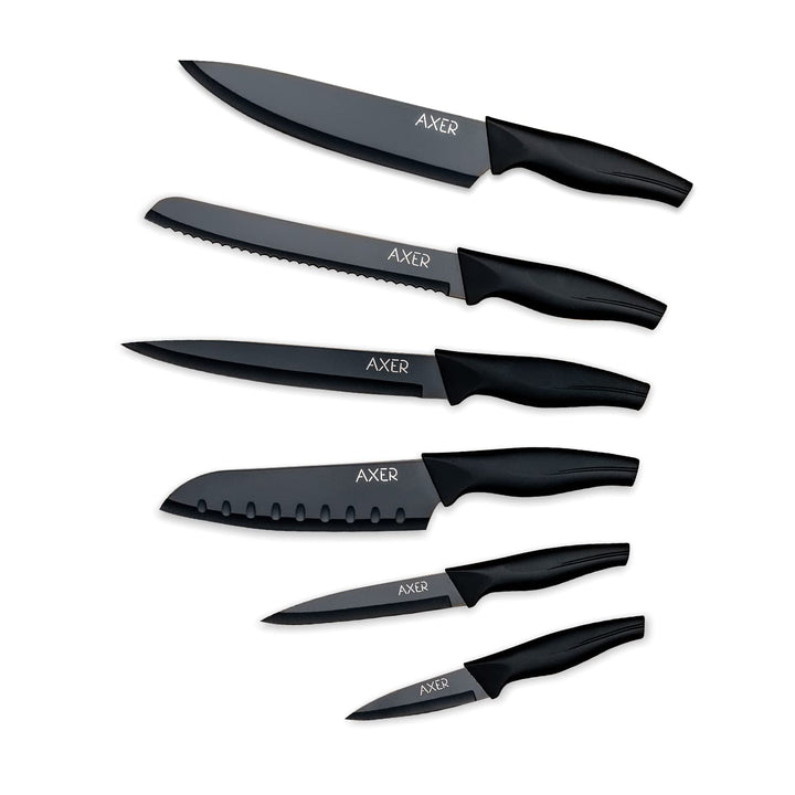 Axer Küchen Messerset Schwarz - Scharfe Küchenmesser - 6-teilig Messer Set Scharf Küche - Kitchen Kn