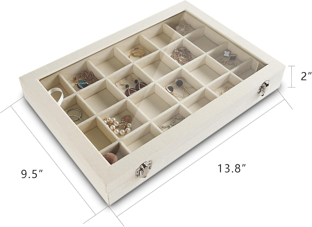 Frebeauty Schmuck Organizer Tablett mit klarem Deckel 24 Gitter Samt Schublade Einsatz Schmuck Aufbe
