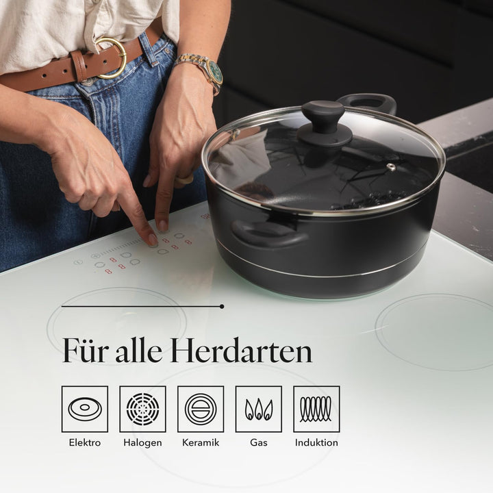 FLORINA Aluminium Topf (5,1 l) 26 cm I Kochtopf DELUX mit Glasdeckel I Messbecher &amp; Antikratz-Beschi