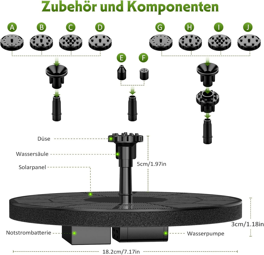 AISITIN 2PCS 3.5W Solarbrunnen für Draussen, Solar Springbrunnen mit Panel Eingebaute Batterie Wasse