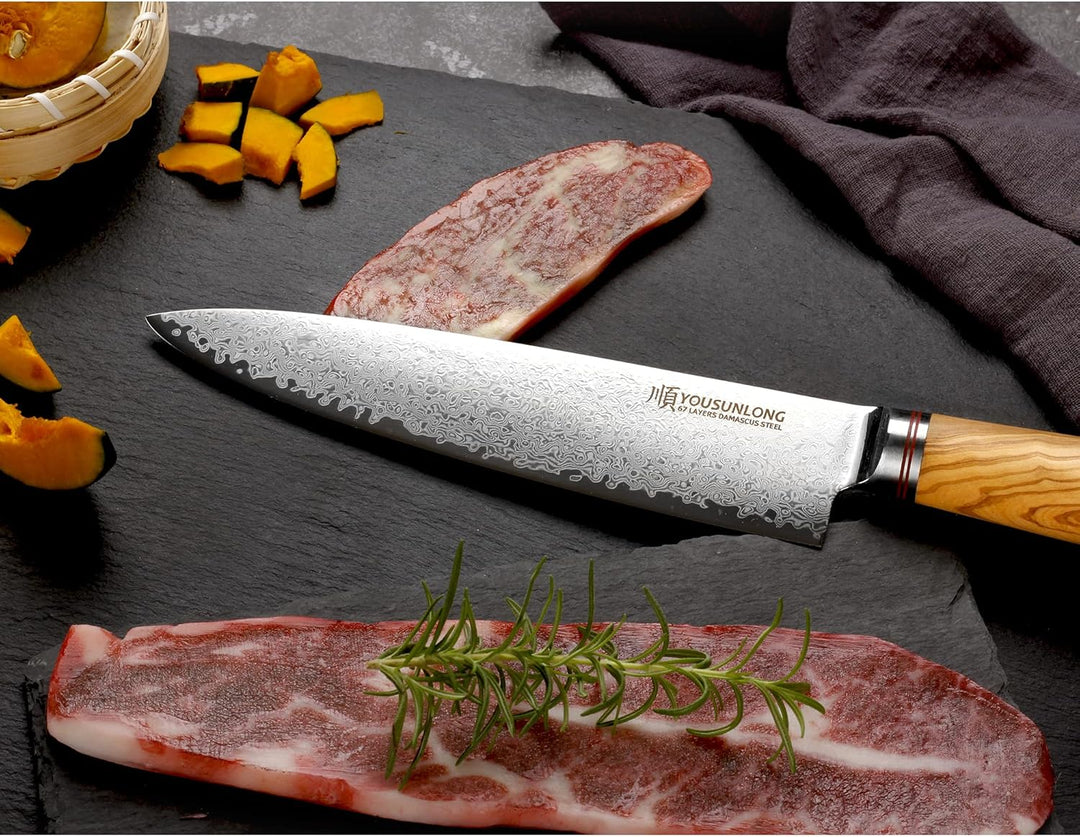 YOUSUNLONG Kochmesser 20,32cm schärfstes Küchenmesser - Japanischer gehämmerter Damaststahl - italie