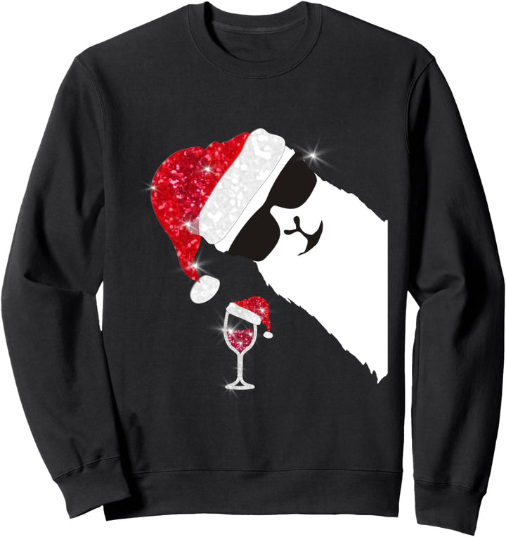 LAMA ALPAKA ROTWEIN WEIHNACHTEN WEINGLAS MIT WEIHNACHTSMÜTZE Sweatshirt