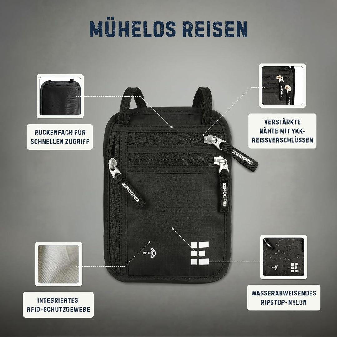 Brusttasche Brustbeutel mit RFID Blocker Reisegeldbeutel Reisedokumententasche EINWEG Einheitsgrösse
