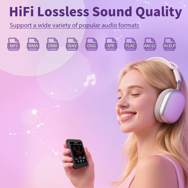 64 GB MP3-Player mit Bluetooth 5.3, 2,4-Zoll-Touchscreen, FM-Radio, Sprachaufzeichnung, Hi-Fi-Sound,
