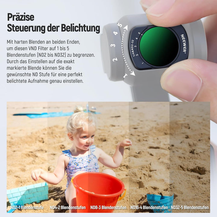 NEEWER Variabler ND2-32 und 1/4 Black Diffusion Filter Kompatibel mit DJI Osmo Pocket 3, Neutraldich