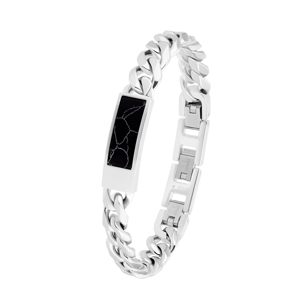 s.Oliver Armband Edelstahl Herren Armschmuck, mit Schmuckstein synth., 19+1,5+1,5 cm, Schwarz, Kommt
