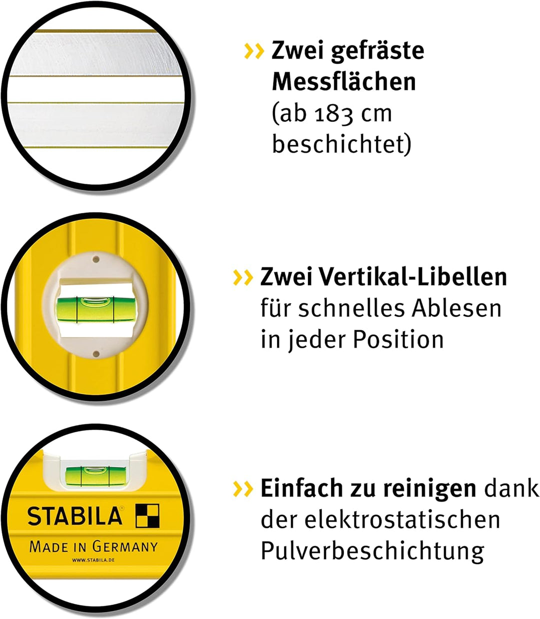 STABILA Wasserwaage Type 196-2, 81 cm, extrasteifes Alu-Profil, 1 Horizontal-Libelle, 2 Vertikal-Lib