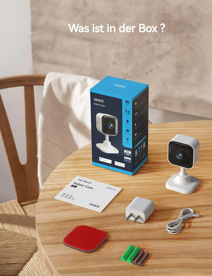 GNCC 2K Plug-in Überwachungskamera Innen, WLAN Indoor Kamera mit Nachtsicht, Hundekamera mit App, Be