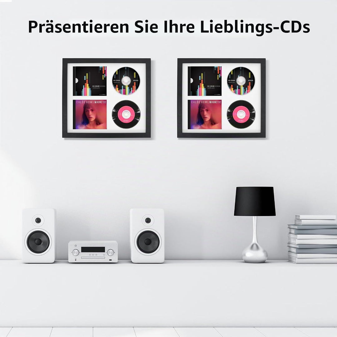Doppel-CD Musikrahmen Schaukasten Display 36x32,5 cm Disc und CD Box Echtglas mit Eva Schaum und Tis