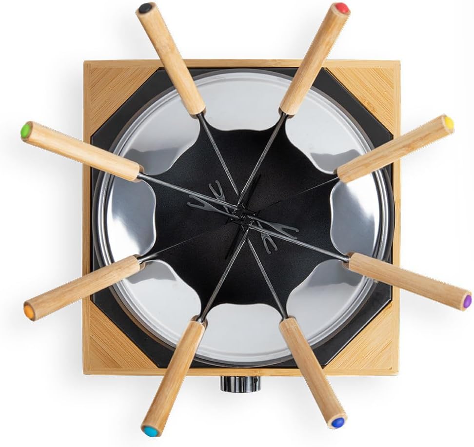 Livoo DOC287 Elektrisches Fondue-Set, Stahl/Bambus