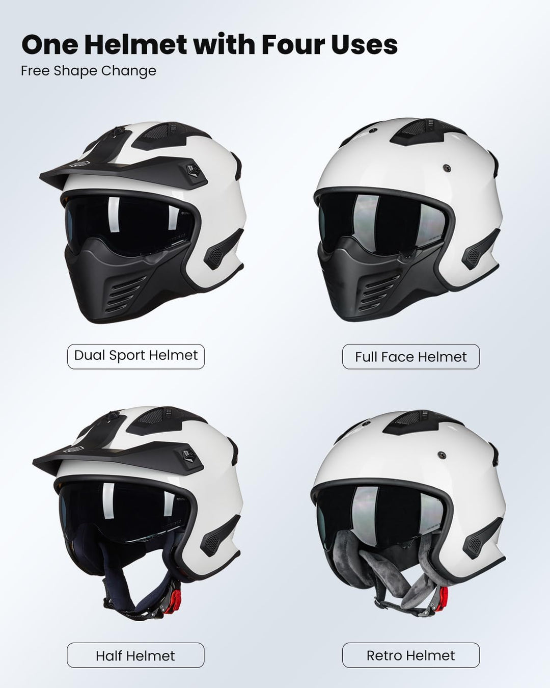 ILM Helm Motorrad Integralhelm Motocross Herren Damen Vintage Retro mit Visier ECE Model 726X S Weis