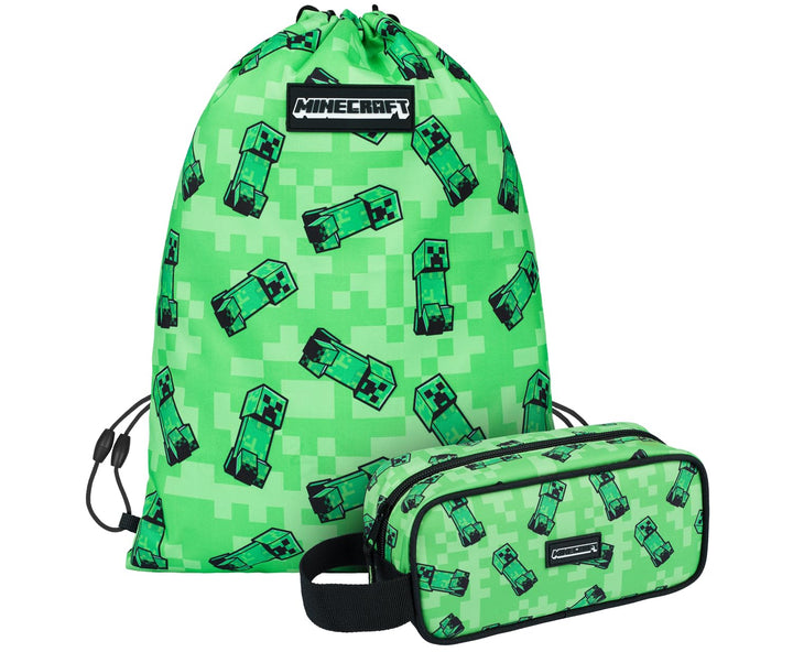 Baagl Minecraft Federmäppchen und Turnbeutel Set 2 Teilig für Jungen und Mädchen, Schule Mäppchen, G