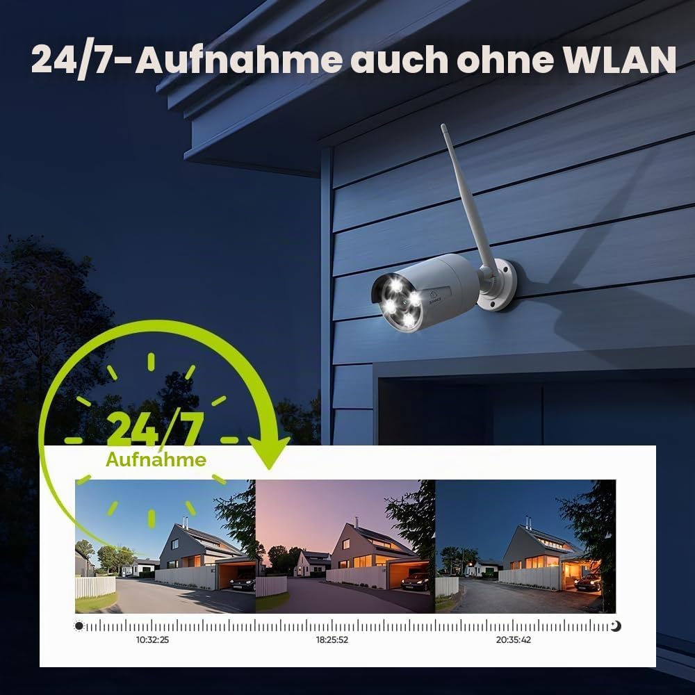SANNCE WLAN Überwachungskamera Set 8x 3MP IP Aussen Kamera und 8CH 5MP Wireless NVR mit 1TB Festplat