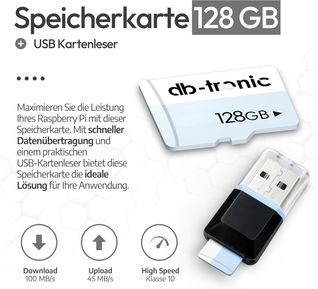 db-tronic Raspberry Pi 5 8GB Cooler Set | 64GB Edition | Netzteil 27W | Airflow Gehäuse | Active Coo