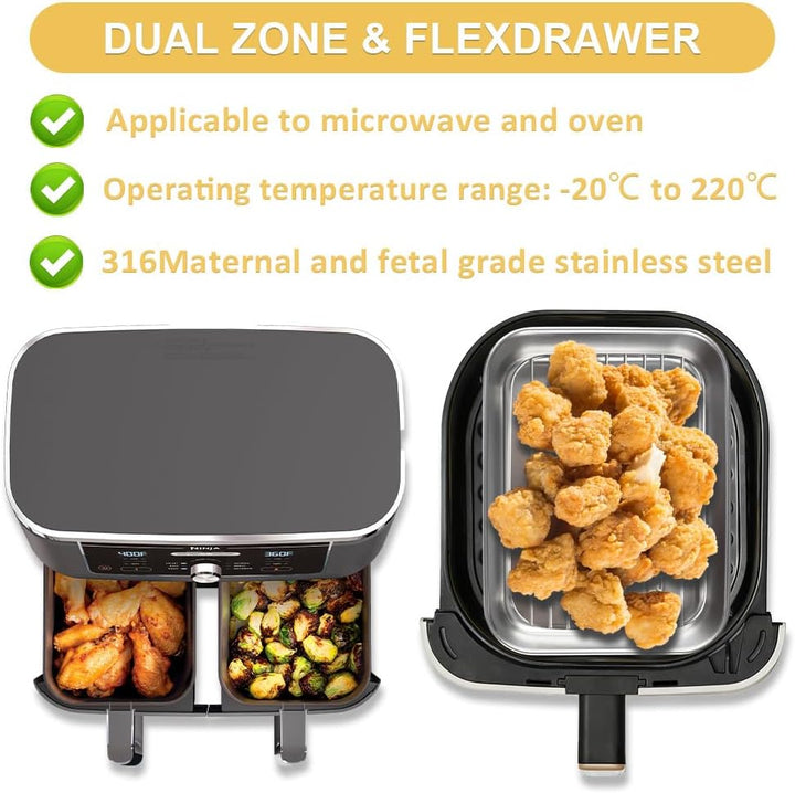 Edelstahl Backform Set für Ninja Double Stack 2-ebenen Heissluftfritteuse 9,5 L mit Gitterrost, Rech