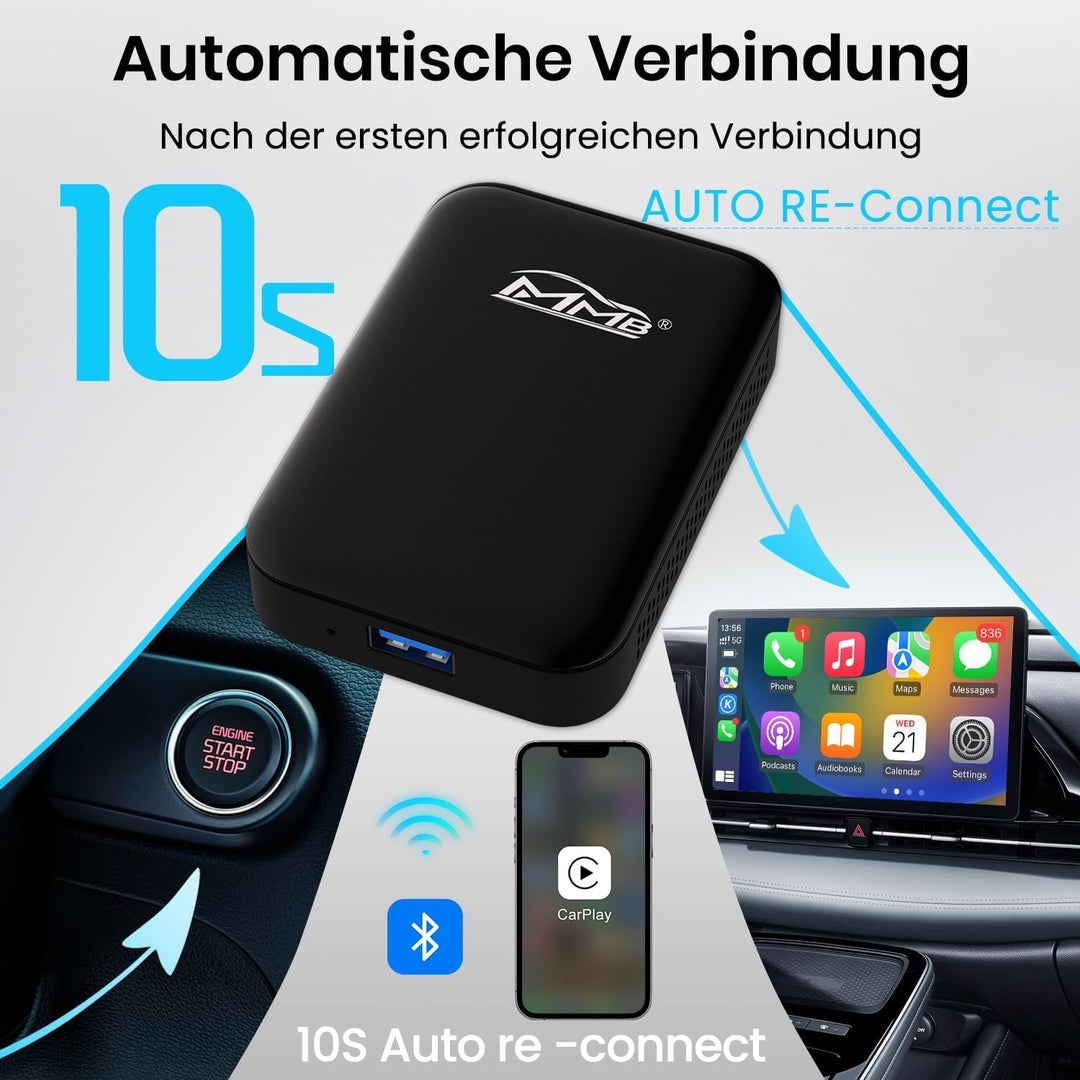 MMB Wireless Magic Box 2.0 CarPlay Adapter, Android Auto Apple CarPlay Adapter Für Online Netflix/Sm