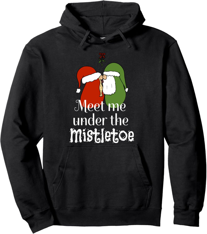 Christmas Gnomes Kissing Meet Me Under The Mistletoe Pullover Hoodie