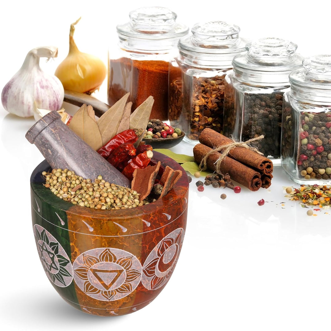Mörser und Stössel, hergestellt aus robustem, poliertem Hartstein, Natursteinmahlwerk für Gewürze, P