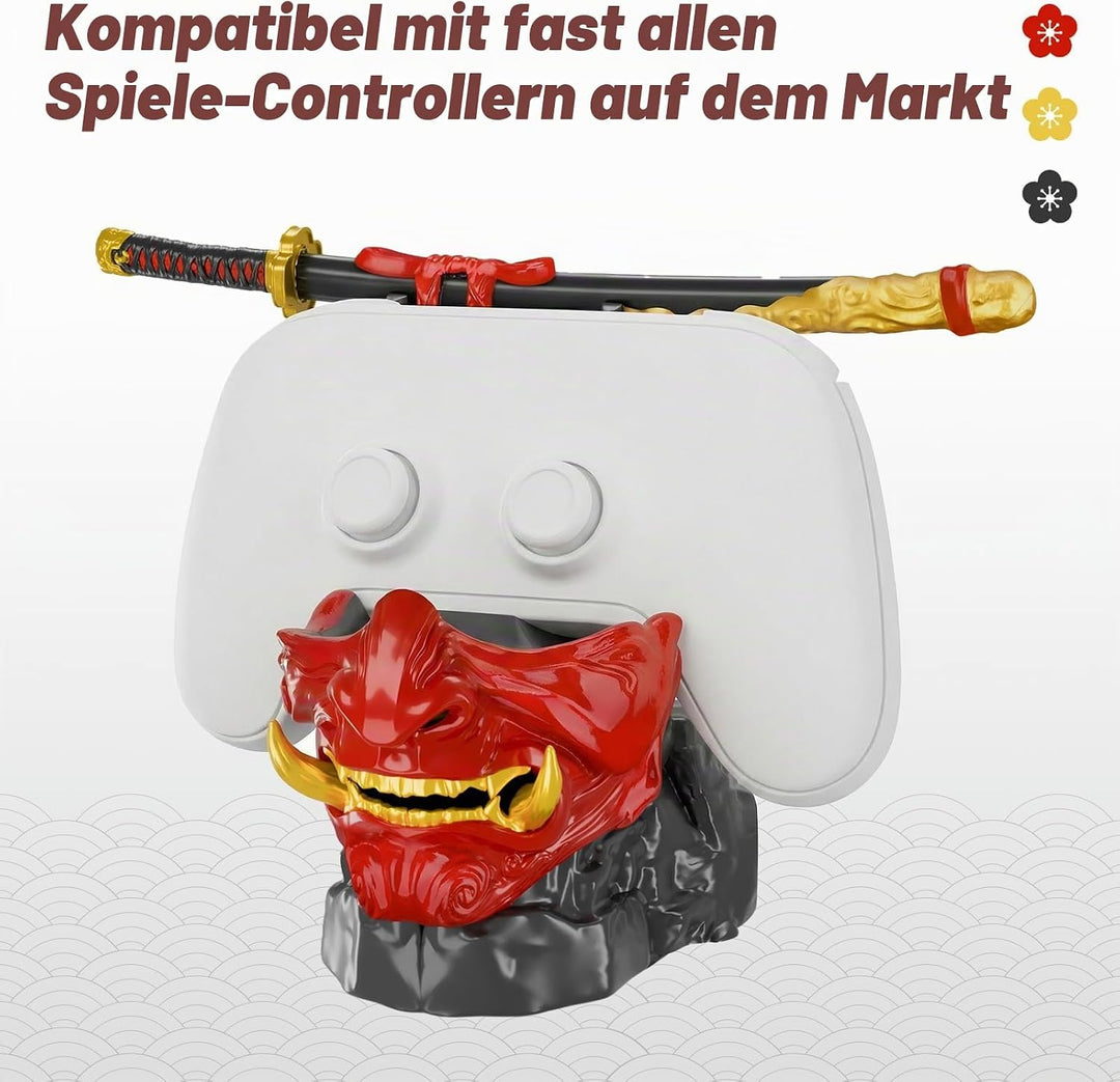 NiHome Samurai-Masken Controller Halter für PS5 Xbox Switch &amp; Headsets – Handgefertigte Resin-Skulpt
