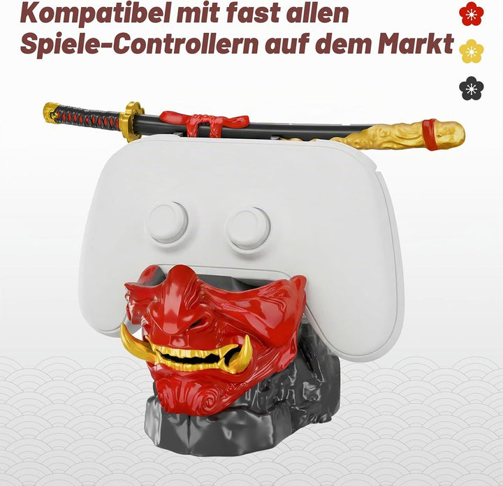 NiHome Samurai-Masken Controller Halter für PS5 Xbox Switch &amp; Headsets – Handgefertigte Resin-Skulpt