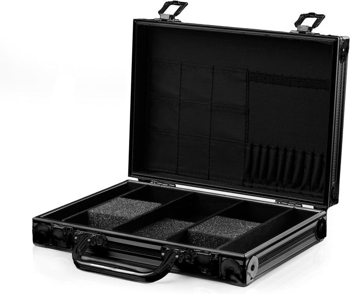 Dartkoffer Luxus in schwarz, schlagfest, Platz für 4 komplette Dartsets und Zubehör, Dartcase, Tasch