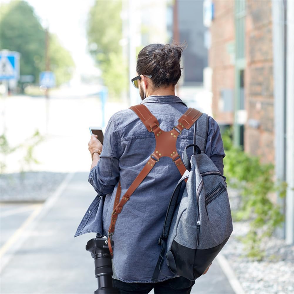 Doppelter Kameragurt, Leder Kameras Doppel Schultergurt Nieten Digitalkameragurt Professioneller Ver