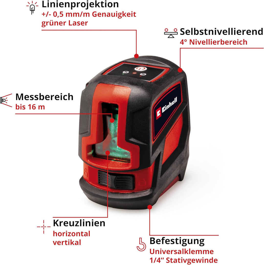 Einhell Kreuzlinienlaser TC-LL 2 G (selbstnivellierend, horizontale/vertikale grüne Laserlinien, dig