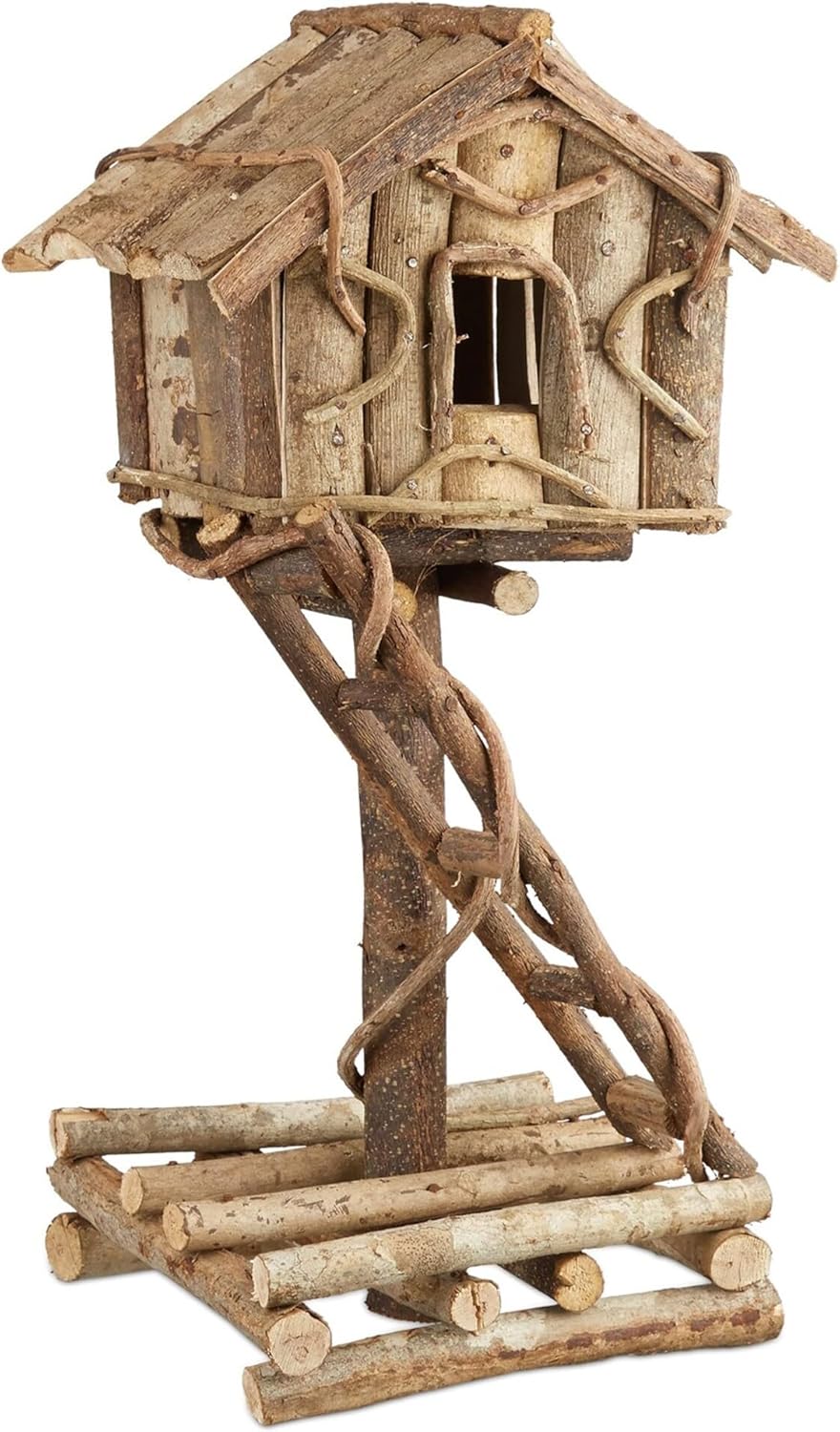 Relaxdays Vogelhaus stehend, unbehandeltes Deko Vogelhäuschen auf Ständer, handgemachtes Holzhaus mi