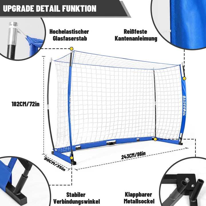 Fussballtor Outdoor [180cm/240cm/365cm], Faltbares Fussballtor Garten &amp; Training mit Koordinationsle
