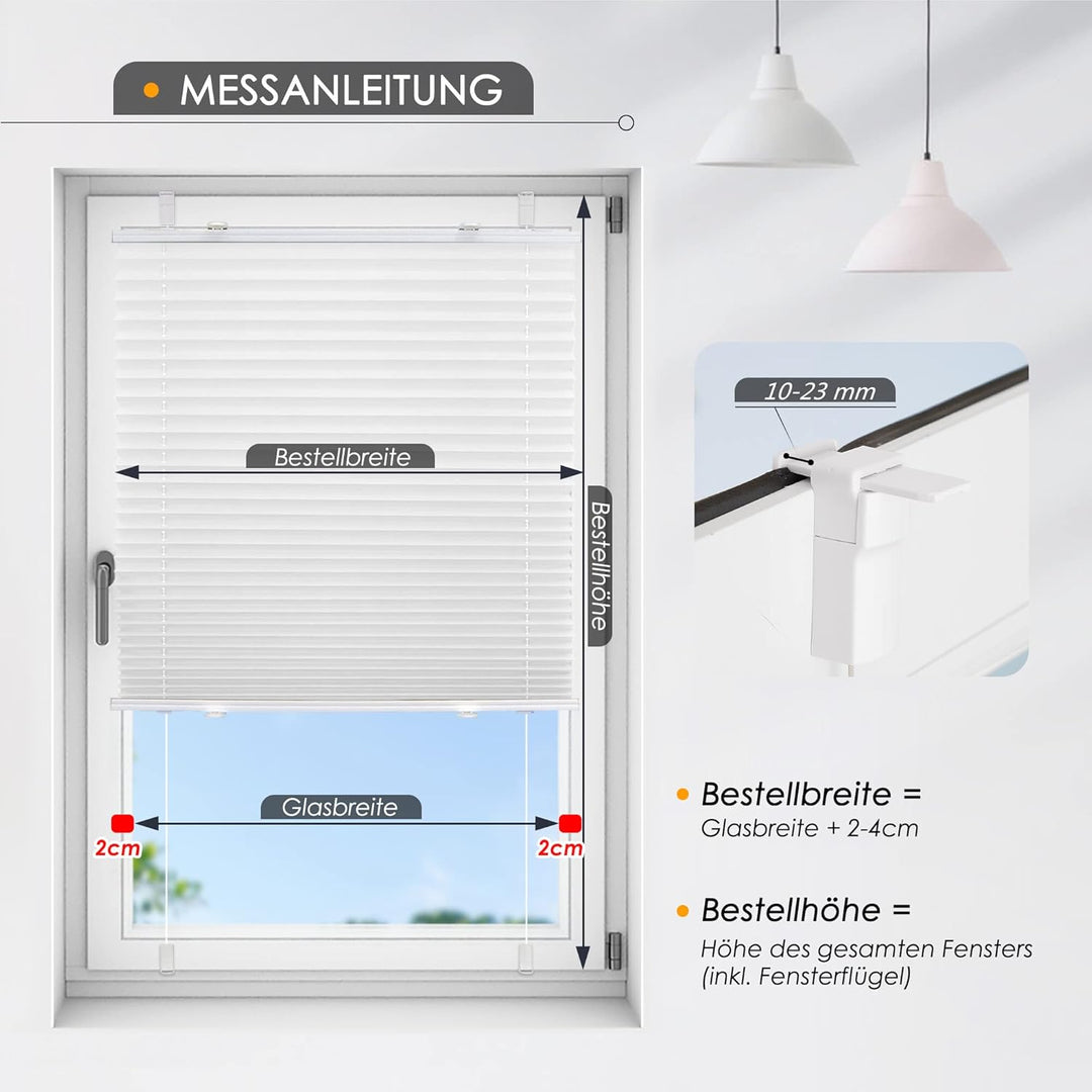 Plissee ohne Bohren verdunkelung, Thermo Plisseerollo Klemmfix, Weiss 70x100cm(BxH), Verdunklungspli