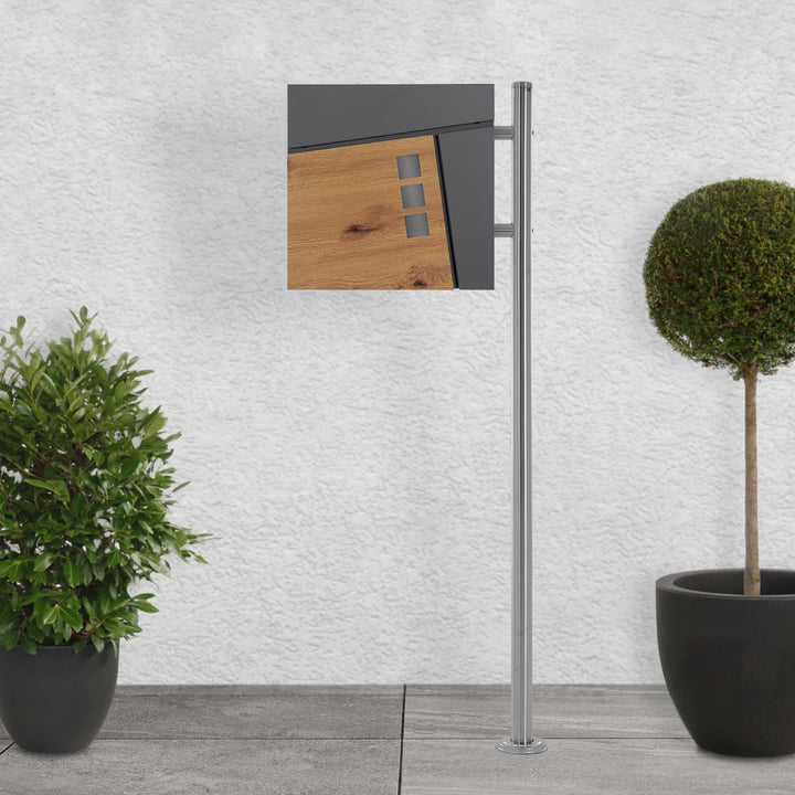 ECD Germany Standbriefkasten mit Zeitungsfach, Design Briefkasten mit Pfosten, Briefkastenanlage, Br