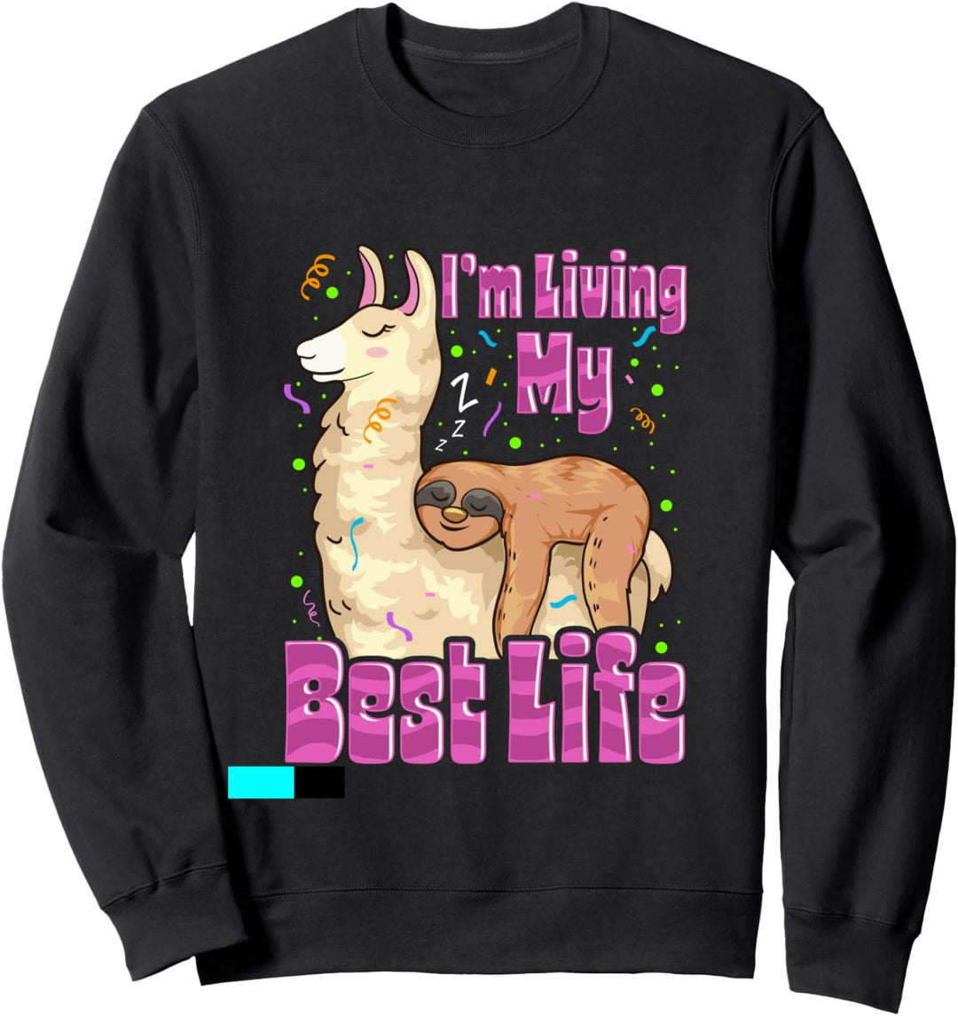 Cute Sloth &amp; Llama Living My Best Life Napping Friends Sweatshirt