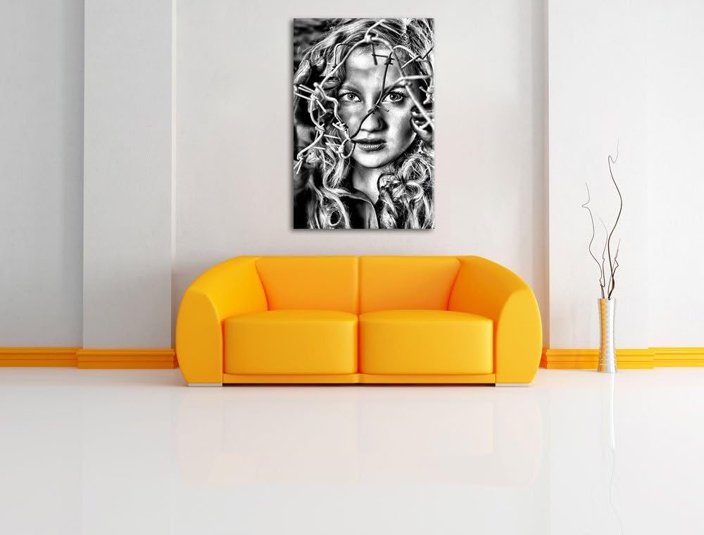 Pixxprint Sexy Girl Stacheldraht als Leinwandbild/Grösse: 100x70 / Wandbild/Kunstdruck/fertig bespan