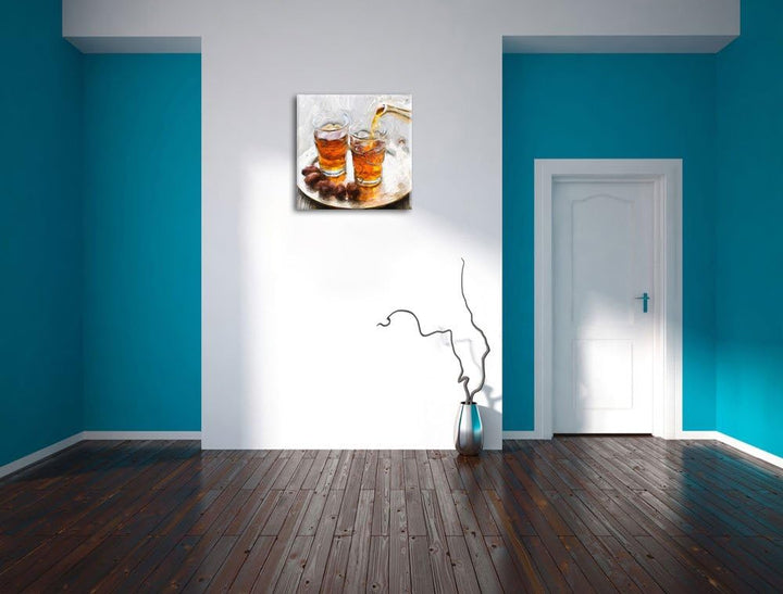 Pixxprint Arabischer Tee Pinsel Effekt, Format: 70x70 auf Leinwand, 70x70