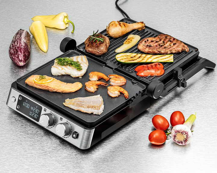 ROMMELSBACHER Kontaktgrill KG 2025, Kontakt- und Flächengrill, getrennt regelbare Grillflächen, kera