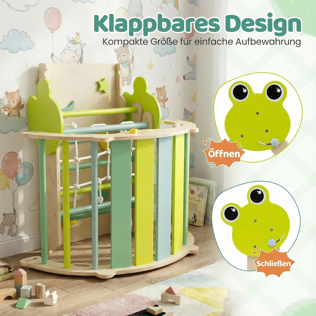 COSTWAY Klettergerüst Indoor 3er Set, klappabres Kletterdreieck mit Rutsche, Kletterbogen, Netz, ink