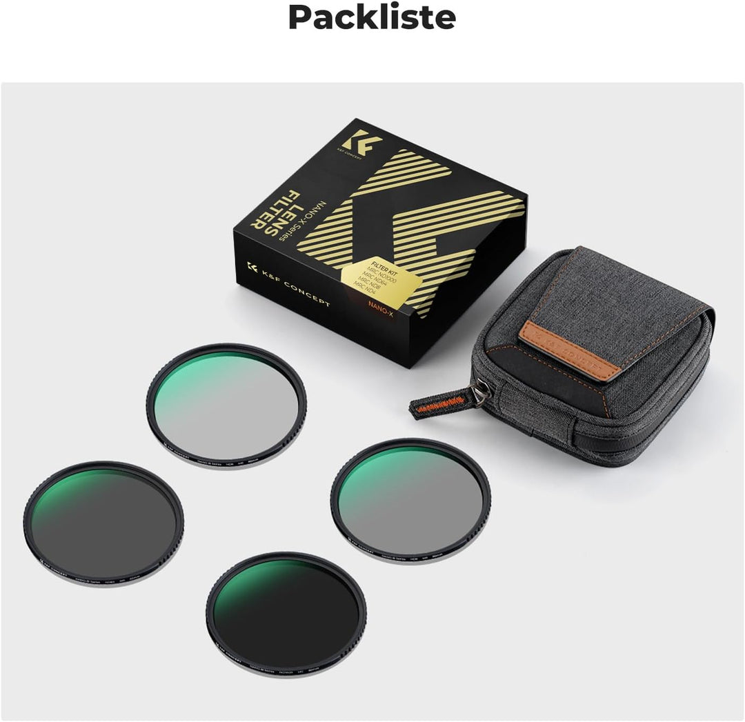 K&F Concept ND Filterset 77mm Neutral Graufilter Set ND4+ND8+ND64+ND1000 ND Filter Kit, 77mm