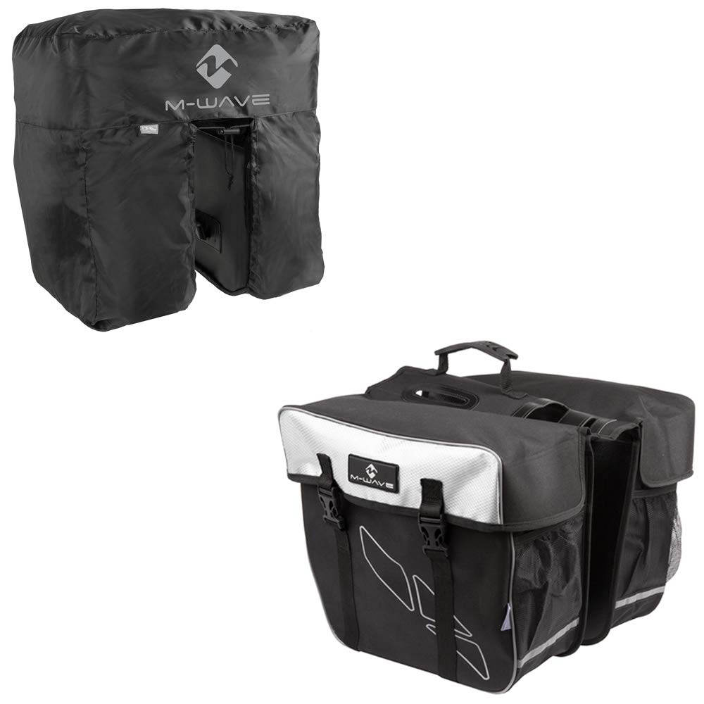 M-Wave Unisex – Erwachsene Amsterdam Double Gepäckträgertasche inkl. Regenhaube, schwarz/weiss Schwa