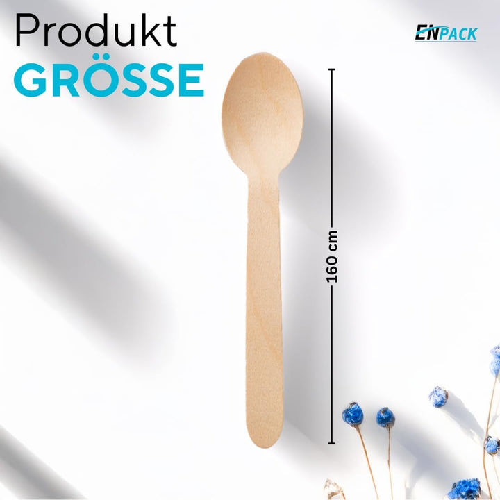 Enpack Holzlöffel 1000 Stück - Einwegbesteck Löffel 160mm - 100% umweltfreundliches Holzbesteck Einw