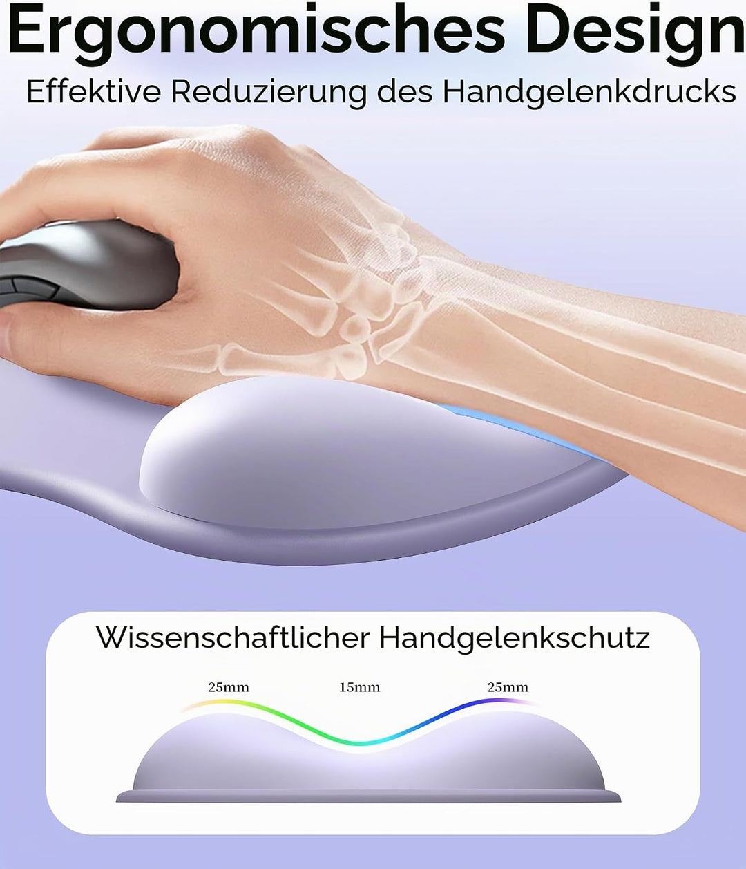 Mauspad mit Gelkissen,Ergonomisches Mousepad mit handauflage mit weichem Gelpolster,rutschfester Bas