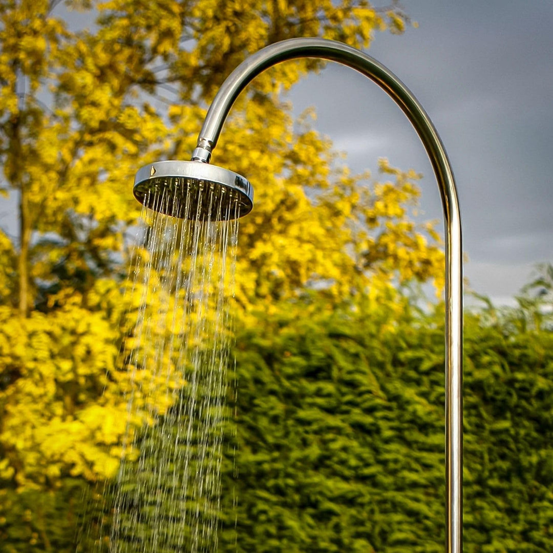POOL Total IDEAL Dusche Marlin Edelstahl poliert | Kaltwasser-Gartendusche mit Regenduschkopf