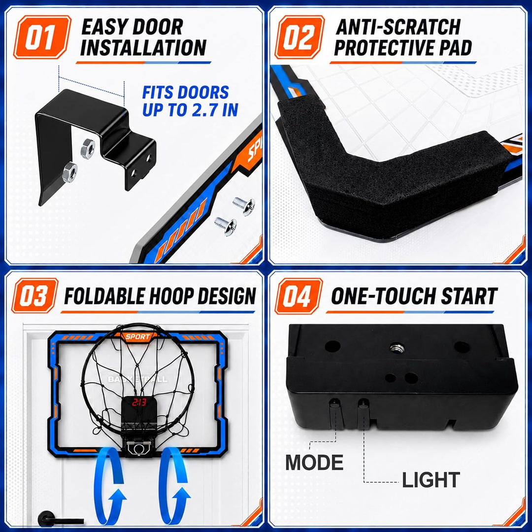 YESHIN Indoor Basketballkorb Kinder mit 7 Farb-LED Licht &amp; Fernbedienung, Mini Basketball Set für Tü