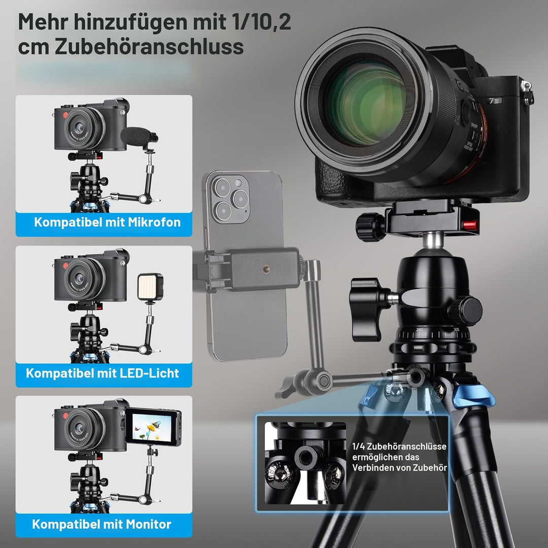 SIRUI AM203 Mini Stativ Kamera Klein Dreibein, Aluminium Ministativ Tischstativ Mini Tripod mit 360