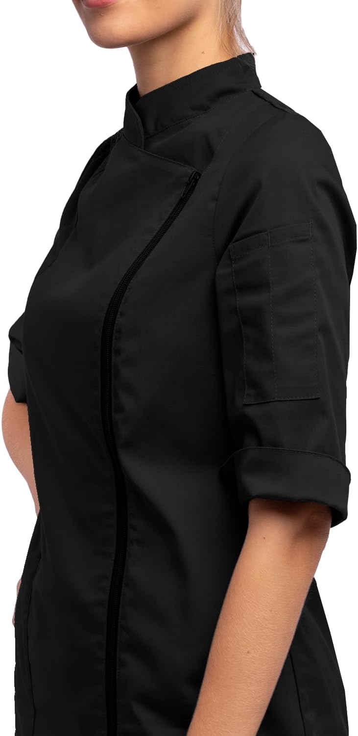 strongAnt Kochjacke Damen kurzarm Stretch mit Druckknöpfen oder Reissverschluss Kochuniform XL Schwa