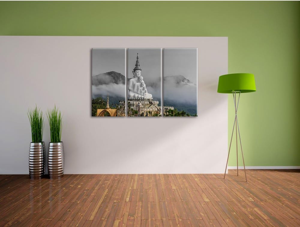 Pixxprint Buddha-Skulptur in Thailand als Leinwandbild/Grösse: 3 Teilig (120x80 cm) cm/Wandbild/Kuns