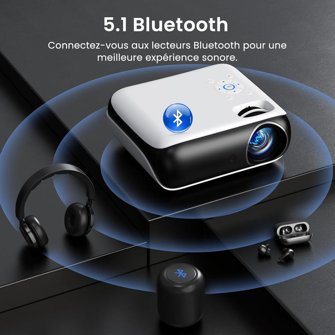 Mini Beamer 4K, HAPPRUN H1 Full HD Beamer mit Bluetooth – Native 1080P Tragbarer Outdoor Projektor m