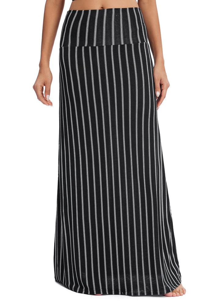 EXCHIC Damen Sommer Strand Pull On Boho Yoga Lange Rock Stretch High Taille Maxi Rock M 15, M 15