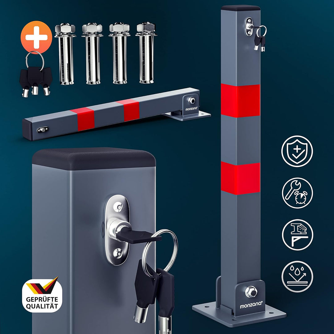 DEUBA® 2x Parkpfosten Parkplatzsperre 3 Schlüssel Sperrpfosten klappbar Stahl Robust Standfuss Stabi